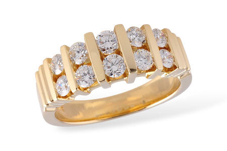 14Kt Yellow Gold Band With 10 Round Bar Set Diamonds Totaling .96 Tdw Vs2Si1 H
