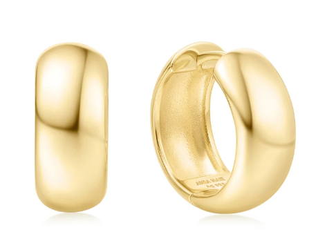 Sterling Silver Yellow Gold Plated Chubby Medium Huggie Hoop Earrings
