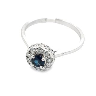 14kt White Gold Ring With 1 Round Sapphire .25ct and 29 Round Diamonds