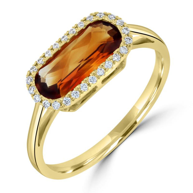 14kt Yellow God Ring With Oval Checkered Citine 1.50ct With 27 Round D