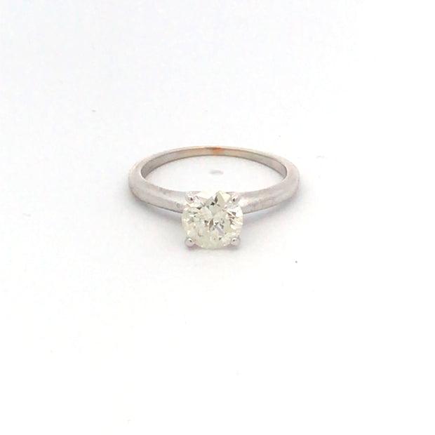 10 Karat White Gold Solitaire Prong Set With One Approximately 1.00 Carat Round Brilliant Cut Diamond Of I2 Clarity K Color Finger Size 6.50 And Ring Weighs 2.2 Grams.RETAIL 2499  ESTATE 1499