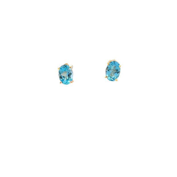 Lady's Yellow 14 Karat Topaz Earrings With 2 = 1.81Tw Oval Blue Topazs