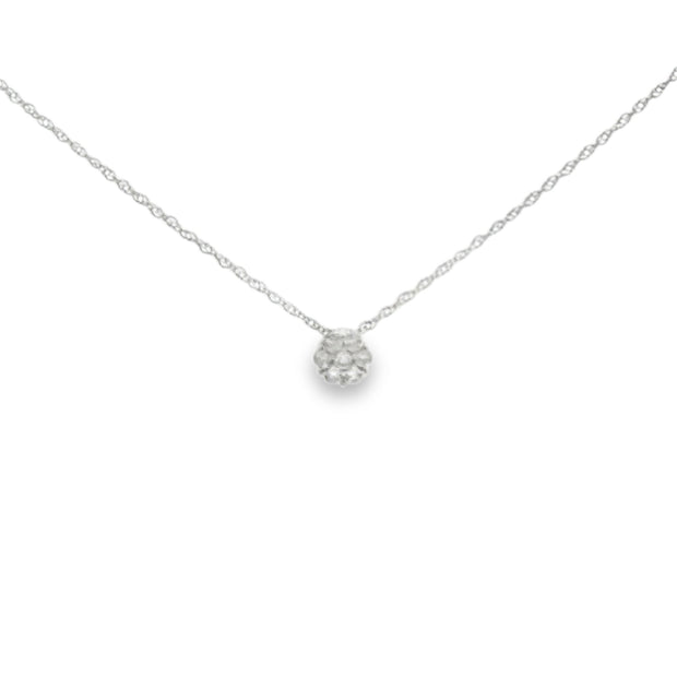 Lady's White 14 Karat Diamond Cluster Pendant Length 18 With 7 = 0.10T