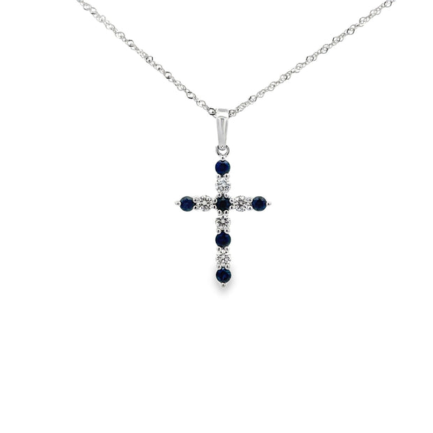 Lady's White 14 Karat Sapphire Pendant Length 18 With 6 = 0.34Tw Round