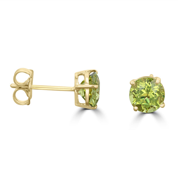 14kt Yellow Gold 8mm Round Peridot Earrings 4.52tw