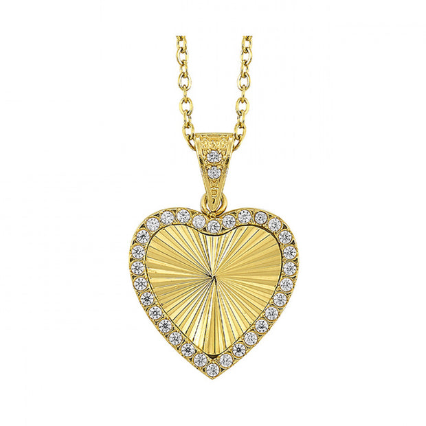 Stainless Steel Yellow Gold Plated Heart Pendent With CZ's