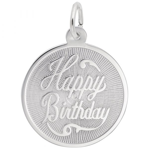 Sterling Silver Round Disc Happy Birthday Charm