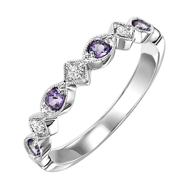 10Kt White Gold Stackable Band, Set With 4-Round Sapphire Stones .14Ct