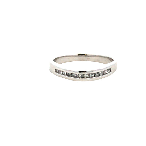 Vintage 14Kt White Gold Ladies's Wedding Band, Set With 12-Princess Cu