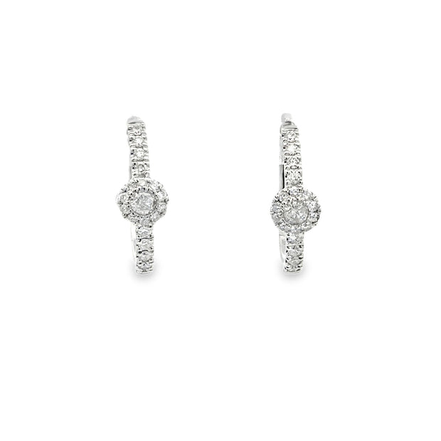 Lady's White 14 Karat Diamond Huugie Hoop With Halo Earrings With 40 =