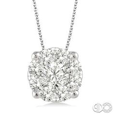 14Kt White Gold Necklace With Cluster Pendant Containing 9 Round Diamonds 1.00Tdw Si2 HI 18"