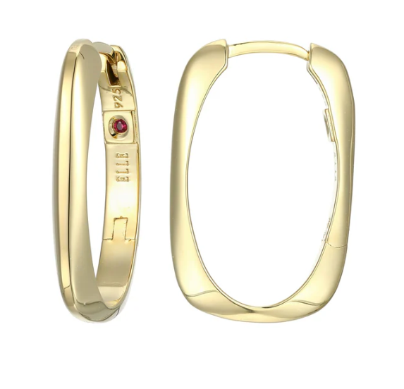 Sterling Silver ELLE "Allure" Yellow Gold Plated 25mm Rectangular Hoop