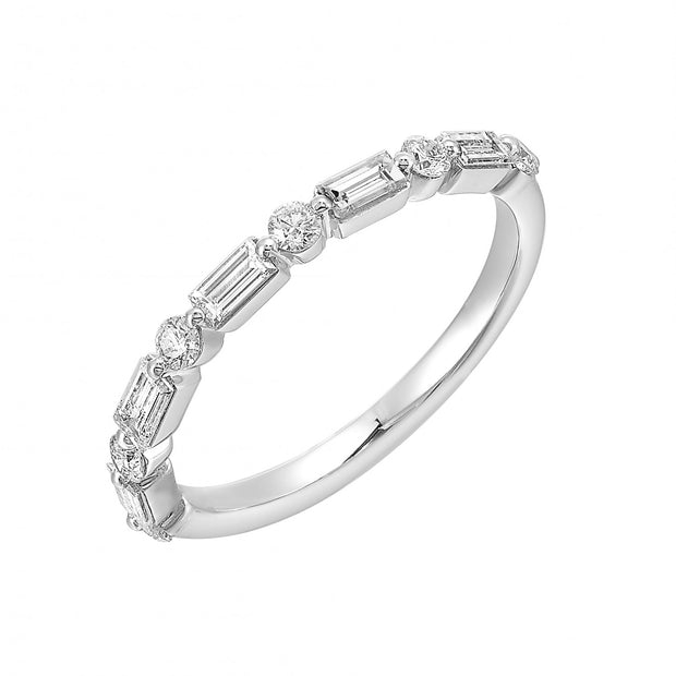 14kt White Gold Wedding Band With 6 Round Diamonds and 5 Baguette Diam