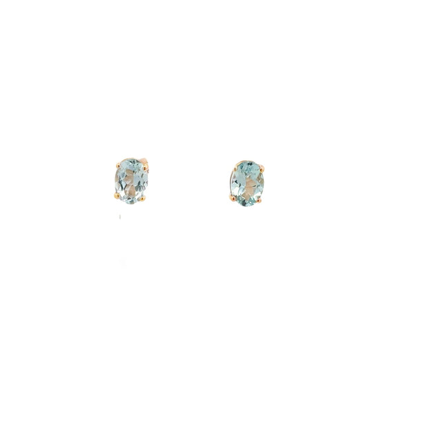 Lady's Yellow 14 Karat Aquamarine Earrings With 2 = 1.39Tw Oval Aquas