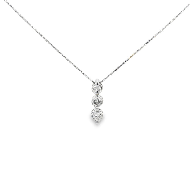 Vintage 14Kt White Gold Pendant Bar Set With Three Round Brilliant Cut