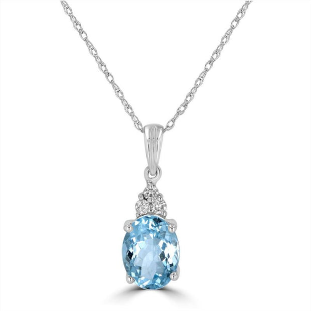 14kt White Gold Pendant With 1 Oval Aquamrine 1.09ct and 3 Round Diamo
