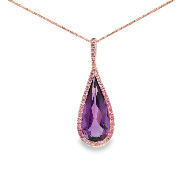Lady's Rosé 14 Karat Amethyst Pendant With One = 9.85Ct Pear Amethyst