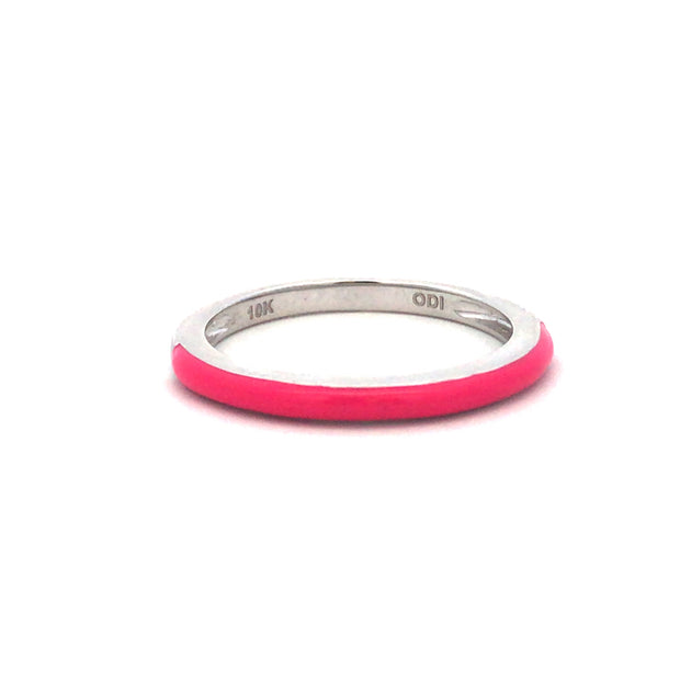 10Kt White Gold Fashion Ring With Pink Enamel In Finger Size 7