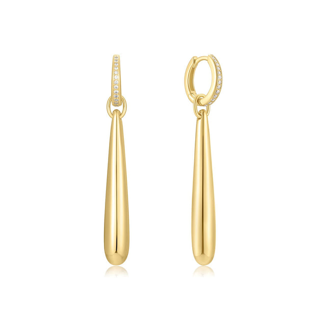 Sterling Silver Yellow Gold Plated Long Water Droplet Drop CZ Earrings