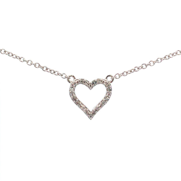 10Kt White Gold Heart Necklace With 16 Diamonds .05Tdw H/I In Color I2