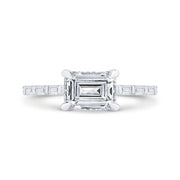14K White Gold Emerald Cut Diamond Engagement Ring Mounting With 8 Dia