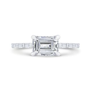 14K White Gold Emerald Cut Diamond Engagement Ring Mounting With 8 Dia