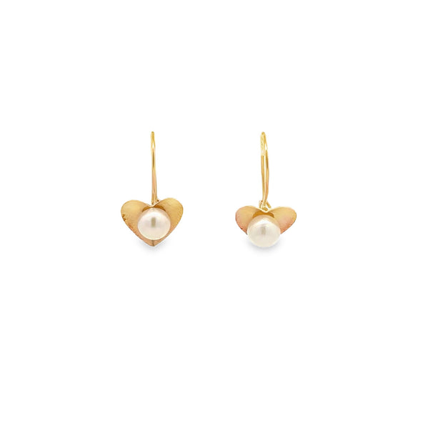 Vintage 14Kt Yellow Gold Kidney Wire Earrings Set With Two 5Mm 1/2 Dri