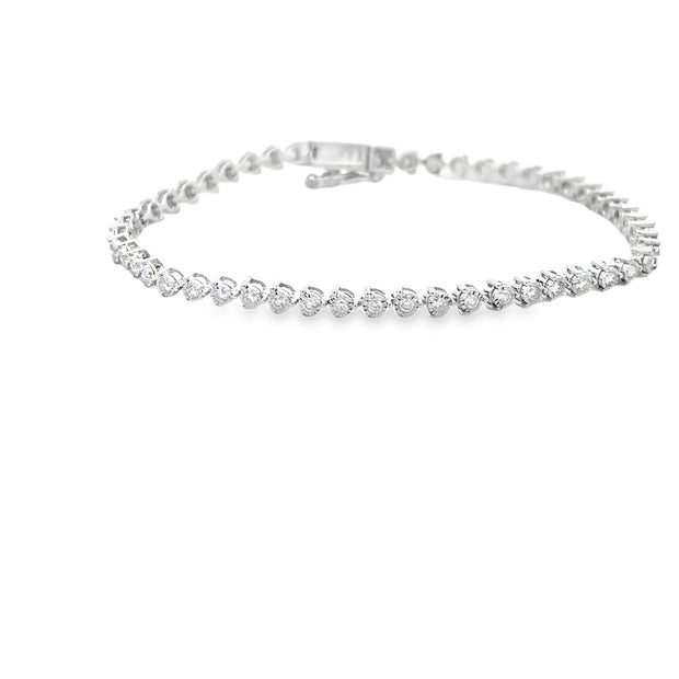 Lady's White 14 Karat Diamond Three Prong Tennis Bracelet Length 7.25
