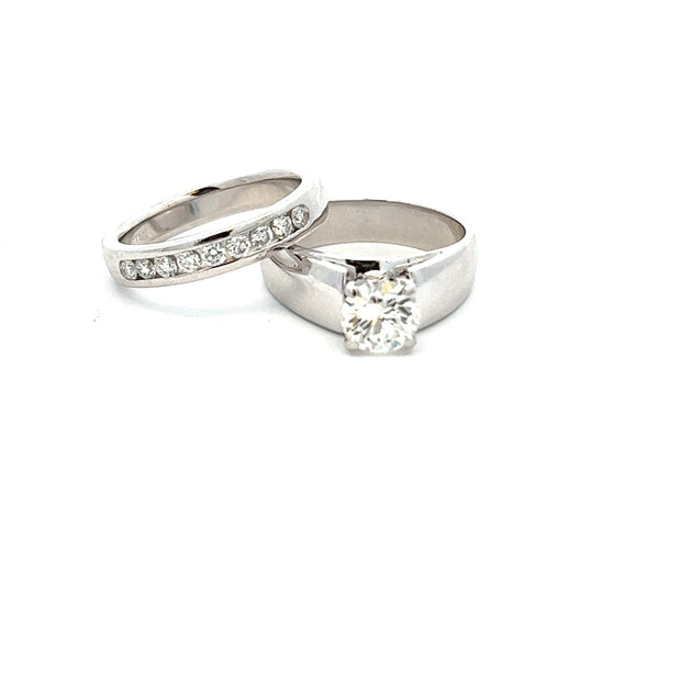 14 Karat White Gold Two Piece Set Prong Set With One Round Brilliant C