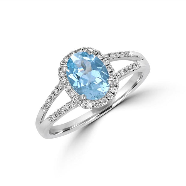 14kt White Gold With Oval Aquarmarine 1.20ct and 44 Round Diamonds .16