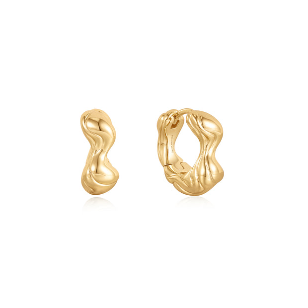 Sterling Silver Yellow Gold Plated Twisted Wave Thick Hoop Earrings