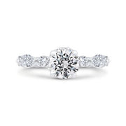 14K White Gold Round Cut Diamond Floral Engagement Ring Mounting With