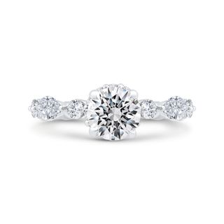 14K White Gold Round Cut Diamond Floral Engagement Ring Mounting With