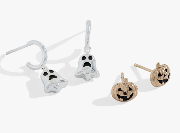 Sterling Silver Ghost Earrings and Gold Plated Pumpkin Earrings
