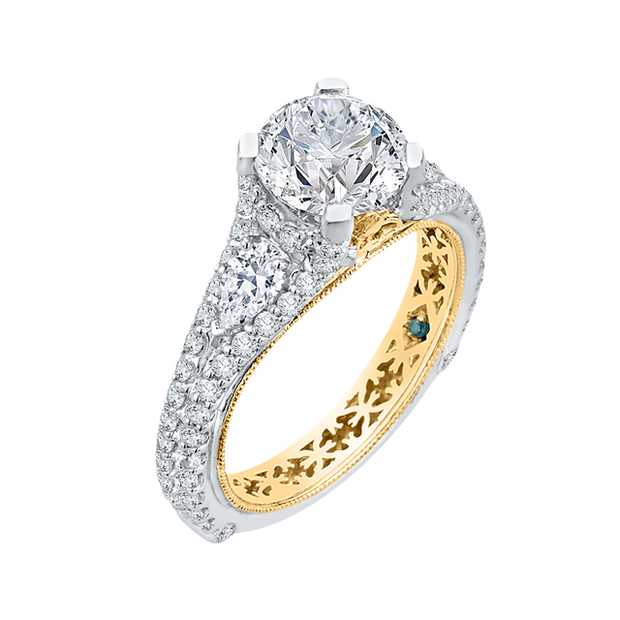 14K Two-Tone Gold Round Diamond Engagement Ring Mounting With 70 Diamo