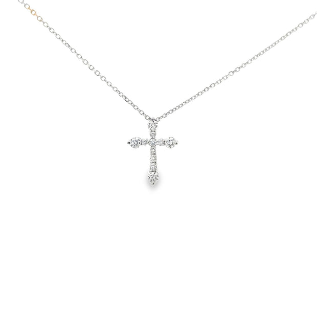 Lady's White 14 Karat Diamond Cross Pendant Length 16 And 18 With 11 =