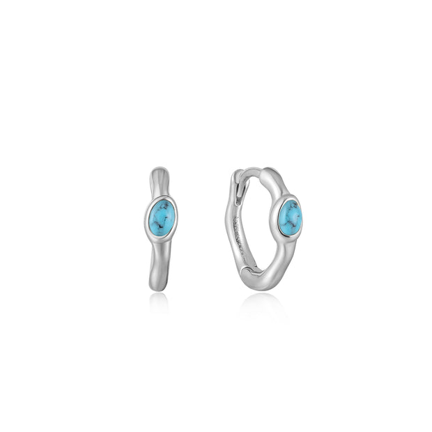 Sterling Silver Turquoise Wave Huggie Hoop Earrings