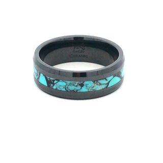 8mm BLack Ceramic Beveled Edge  High Polished Reconstituted Turquoise Inlay