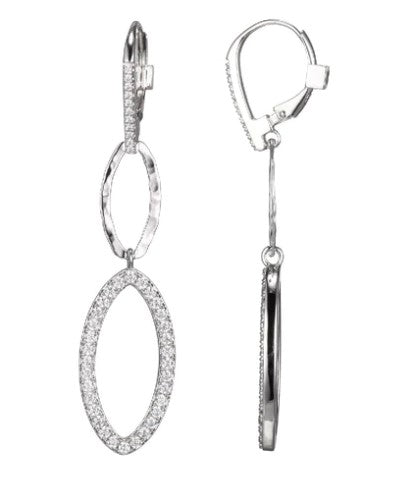 Sterling Silver Earrings Made With Marquise Hammered Links And Cz Link