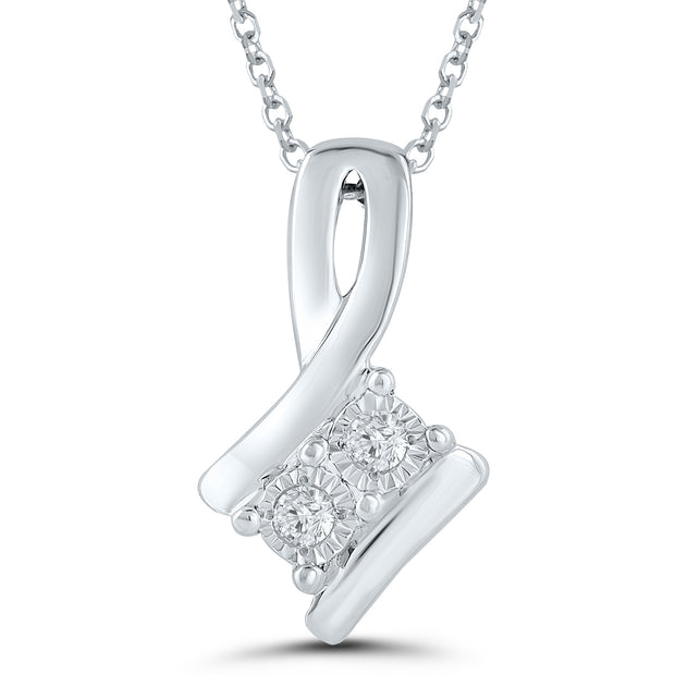 10Kt White Gold "Two-Gether" Pendant With 2 Round Diamonds .05 Tdw H/I
