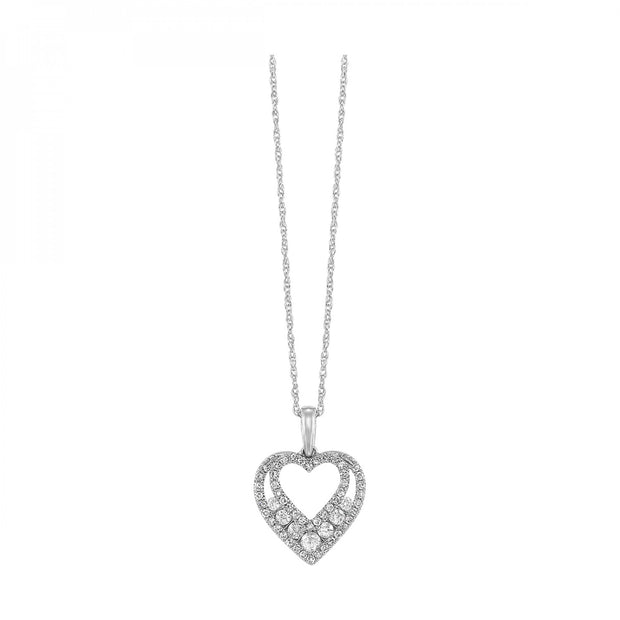 10kt White Gold Diamond Heart Pendant With 56 Round Diamonds .25tdw H/