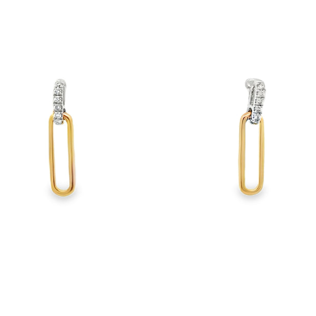 Lady's Two Tone White & Yellow 10 Karat Diamond Paperclip Dangle Earri