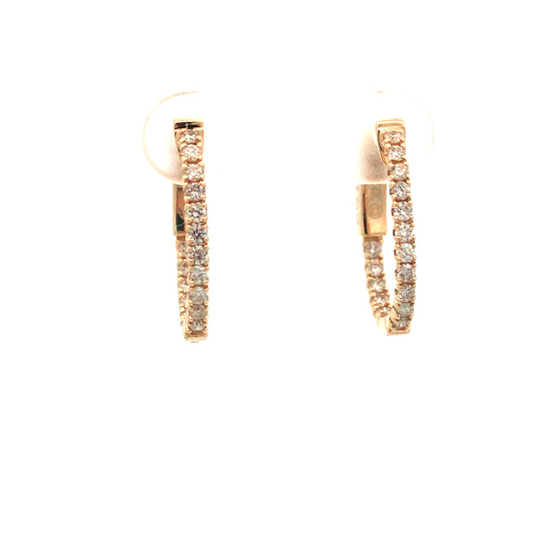 14Kt Yellow Gold In  Out Hoop Earrings With 40=0.80Tw Round Diamonds