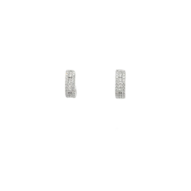 Lady's White 14 Karat Diamond Three Row Huggie Hoop Earrings With 33 =