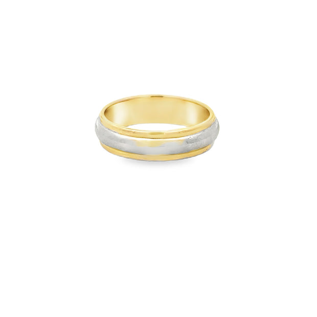 Vintage 14Kt Yellow And White Gold Wedding Band 6.2Mm Wide. Finger Siz