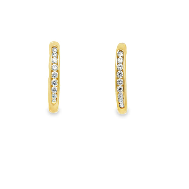 Lady's Yellow 14 Karat Diamond Channel Set Huggie Hoop Earrings With 1