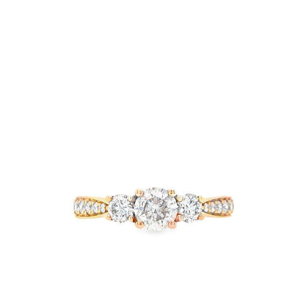 14k Yellow Gold 3/4 Carat Three Stone Natural Diamond Engagement Ring
