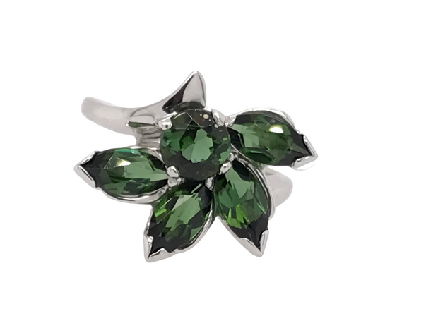 14kt White Gold Ring With 1 Round  4 Marquise Cut Genuine Green TourmalinesRetail 1199  Estate 599