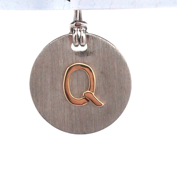 Sterling Silver Round Charm With An 18Kt Yellow Gold Letter Q