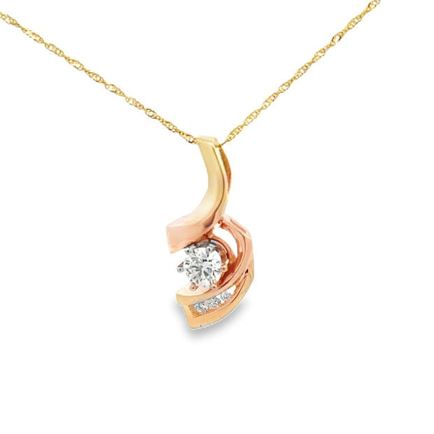 Vintage 14Kt Yellow Gold 18" Singapore Necklace With Pendant Prong Set